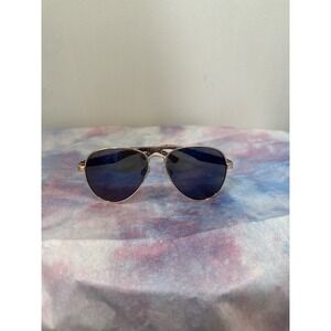 Gold Tone Aviator Sunglasses Dark Mirrored Lenses Snakeskin Texture Arms Womens